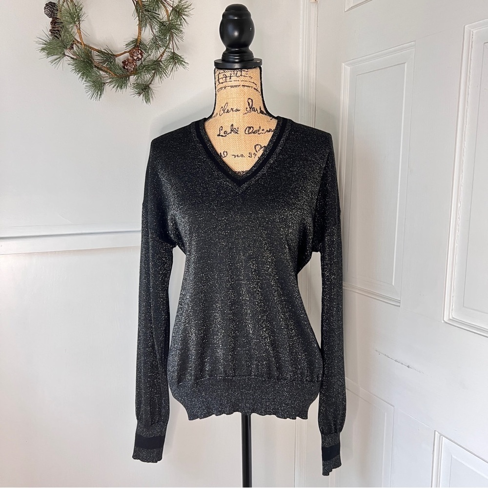 Equipment Lucinda V-Neck Black Metallic Sweater